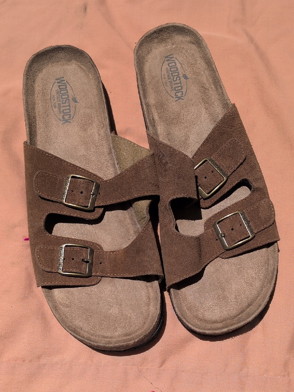 Woodstock Brown Suede Double-Buckle Slide Sandals